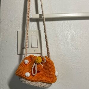 Handmade Orange and White Mushroom Crochet Bag